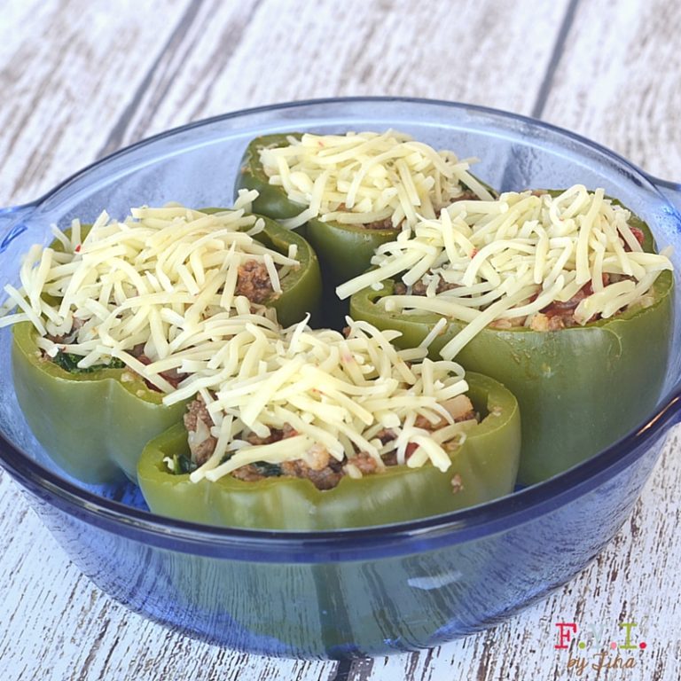 Bell Peppers Stuffed with Meat, Kale, & Cauliflower Recipe • FYI by Tina